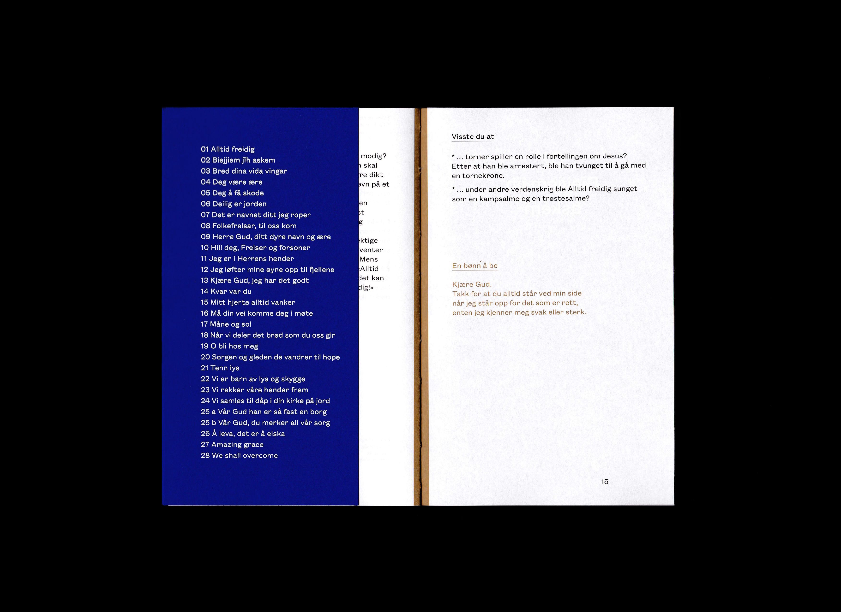 Klaffen til salmeboken som innholdsfortegnelse