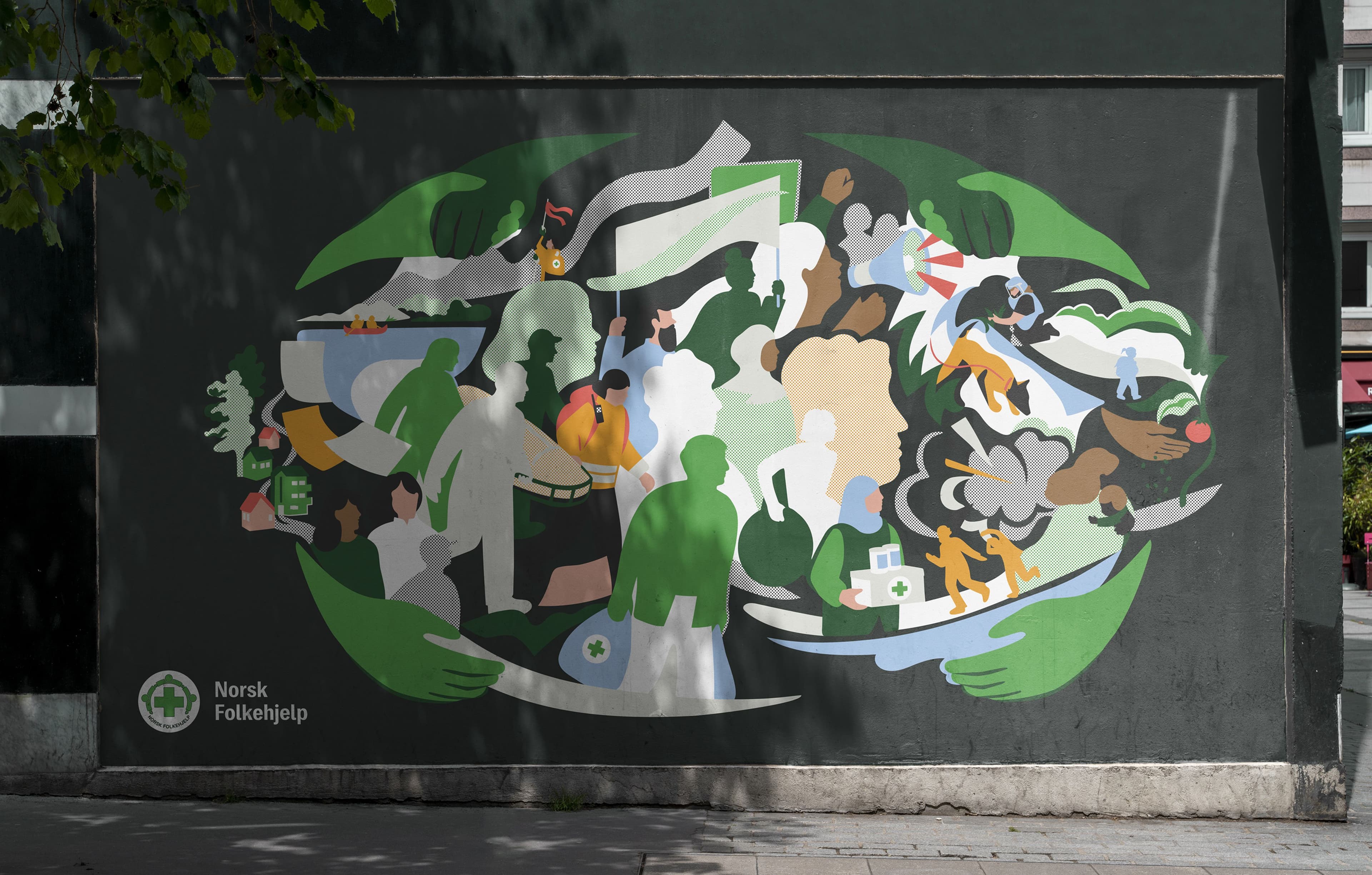 Mural med Norsk Folkehjelp illustrasjon